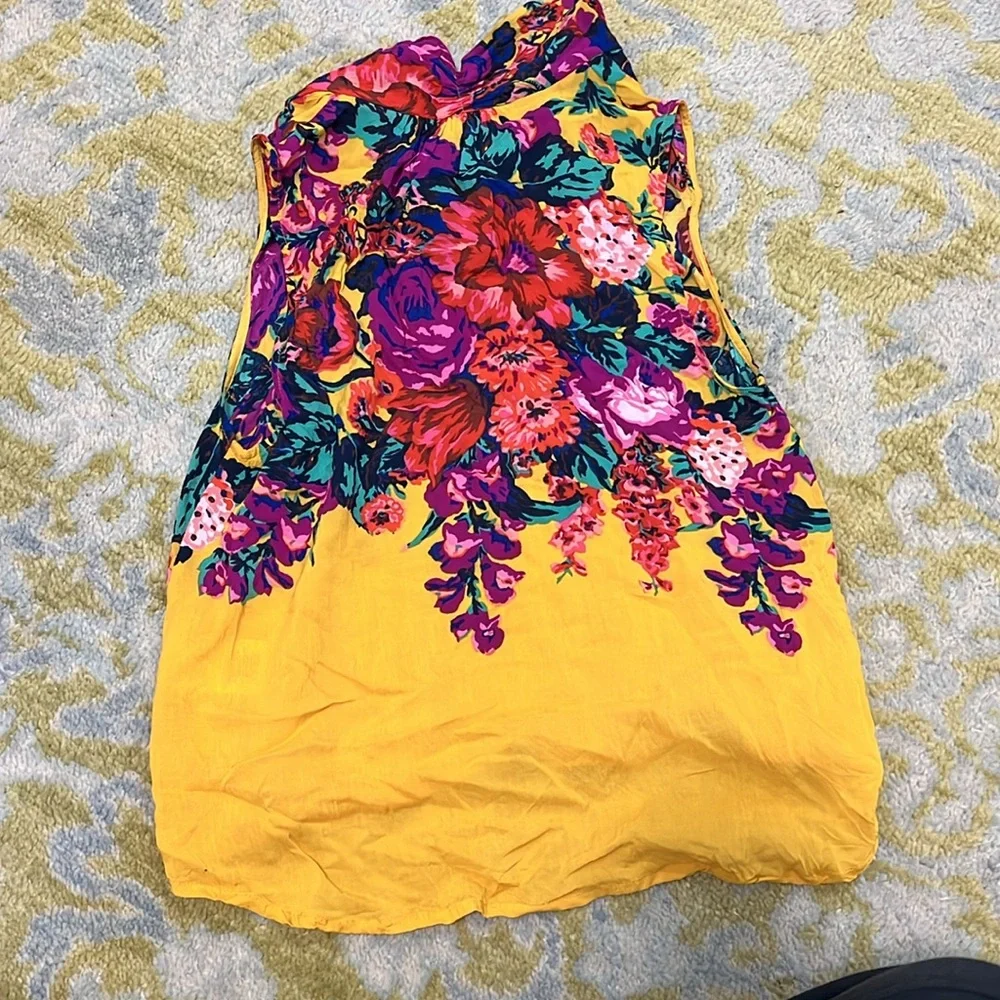 Anthropologie Meadow Rue XS Yellow Floral Tank Blouse - Picture 3 of 3